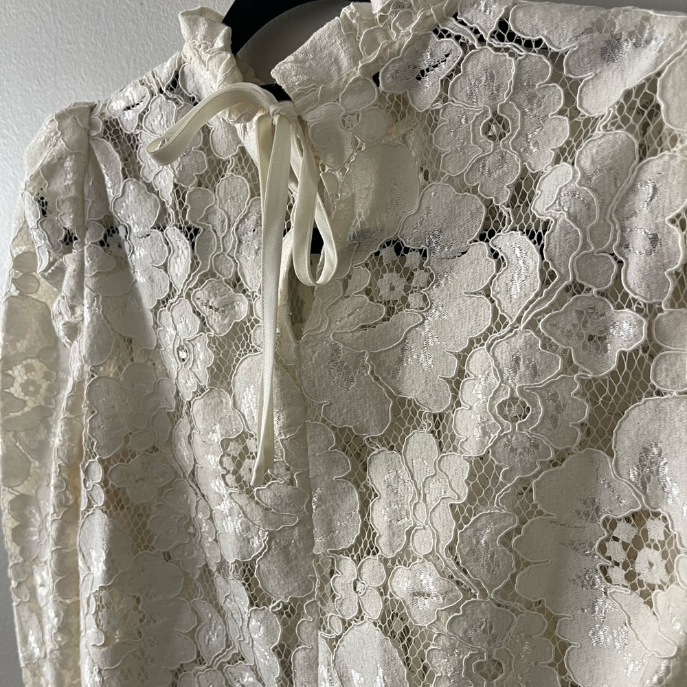 WAYF Emma Puff Sleeve Lace Top Ivory XS - Picture 9 of 11